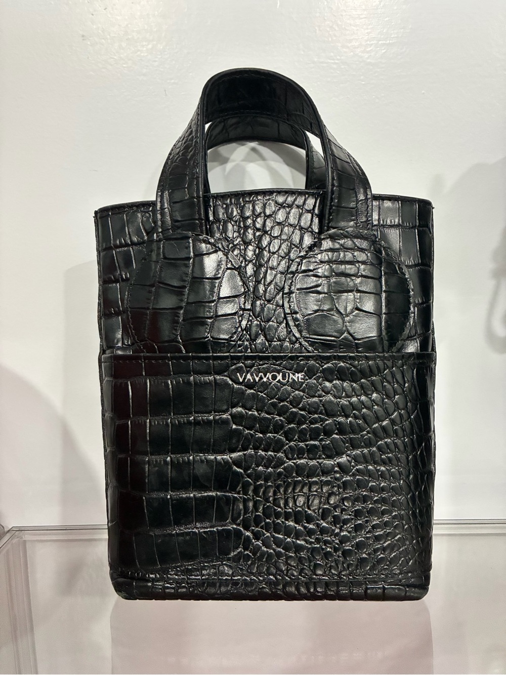 Vavvoune Sunsa Bag - Black Croc-Embossed Leather Bucket Tote